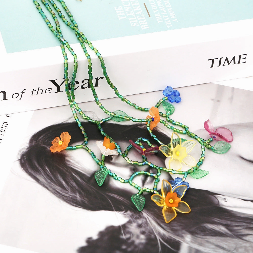 Wholesale Resin Beaded Flower Creative Necklace