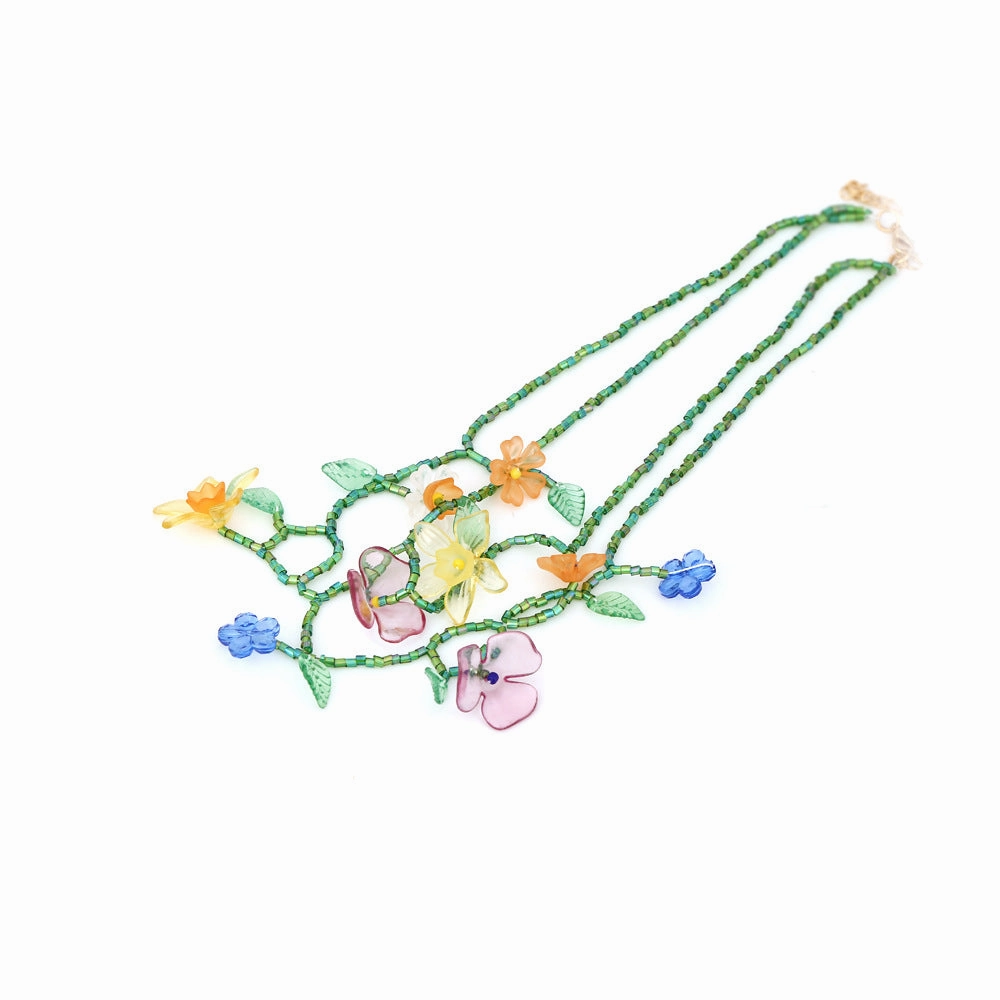 Wholesale Resin Beaded Flower Creative Necklace