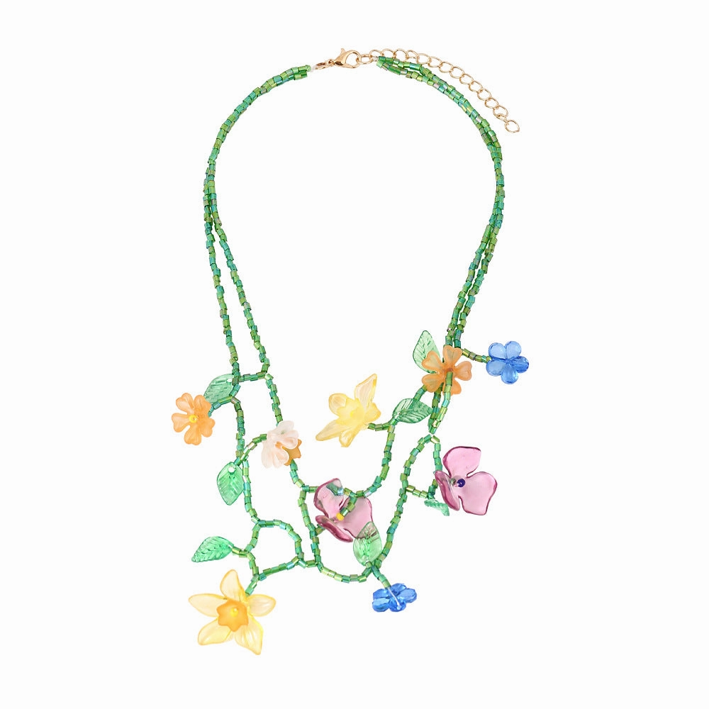 Wholesale Resin Beaded Flower Creative Necklace