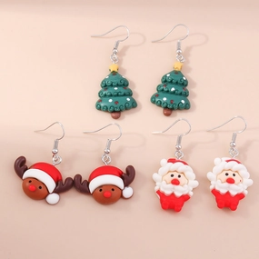 Wholesale Resin Christmas Santa Elk Earrings