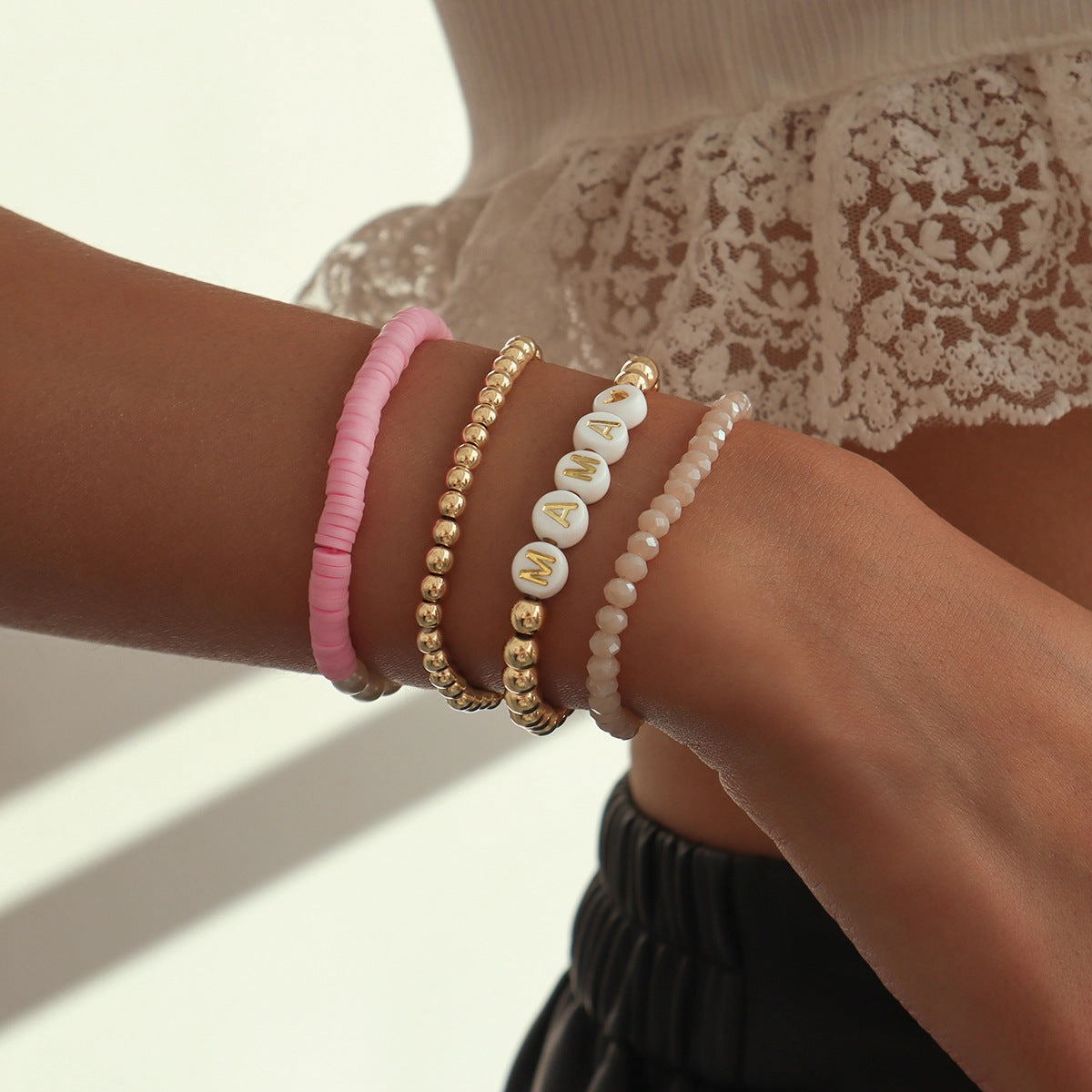 Wholesale Resin Colorful Beaded Alphabet Bracelet