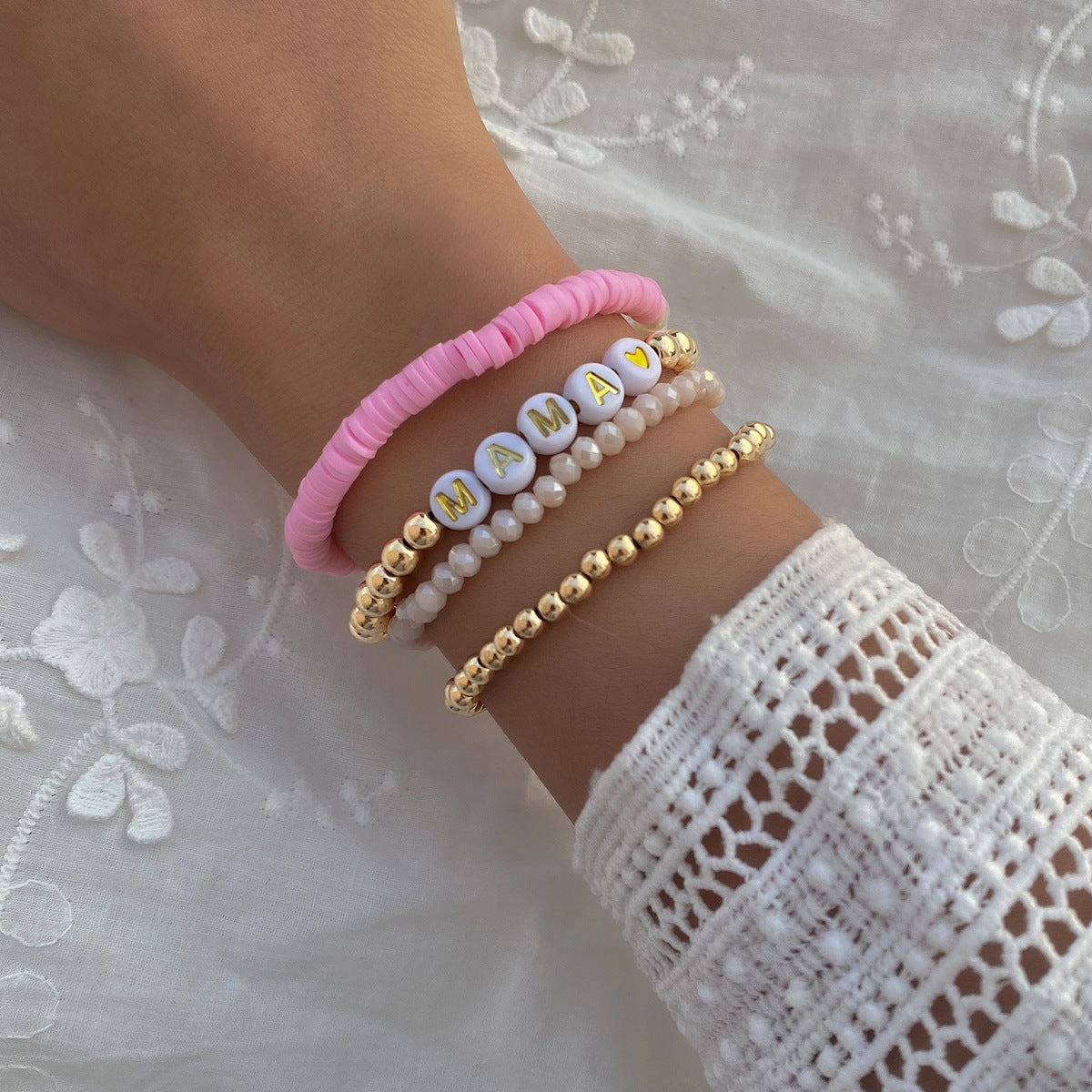 Wholesale Resin Colorful Beaded Alphabet Bracelet