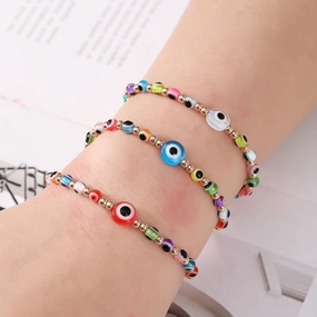 Wholesale Resin Eyes Beaded Demon Eye Woven Set of 12 Bracelet