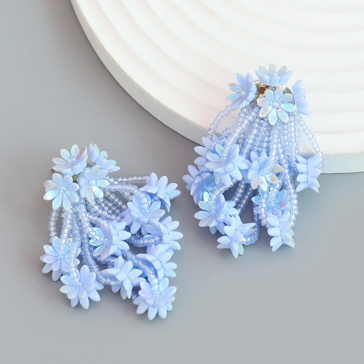 Wholesale Resin Floral Multilayer Rice Bead Tassel Earrings