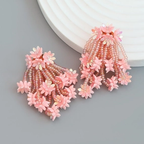 Wholesale Resin Floral Multilayer Rice Bead Tassel Earrings