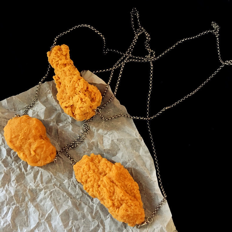 Wholesale Resin Handmade Fried Chicken Wings Necklace Simulation Grilled Necklace