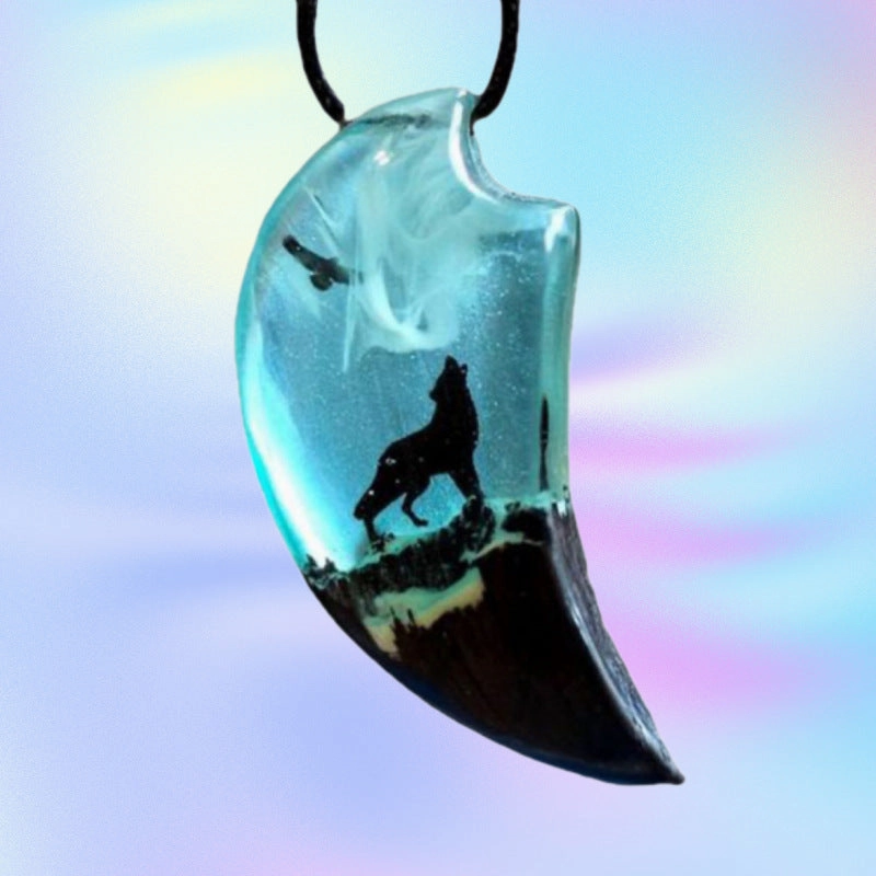 Wholesale Resin Snow Wolf Transparent Necklace