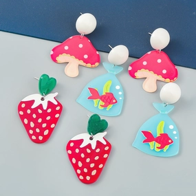 Wholesale Resin Strawberry Mushroom Earrings