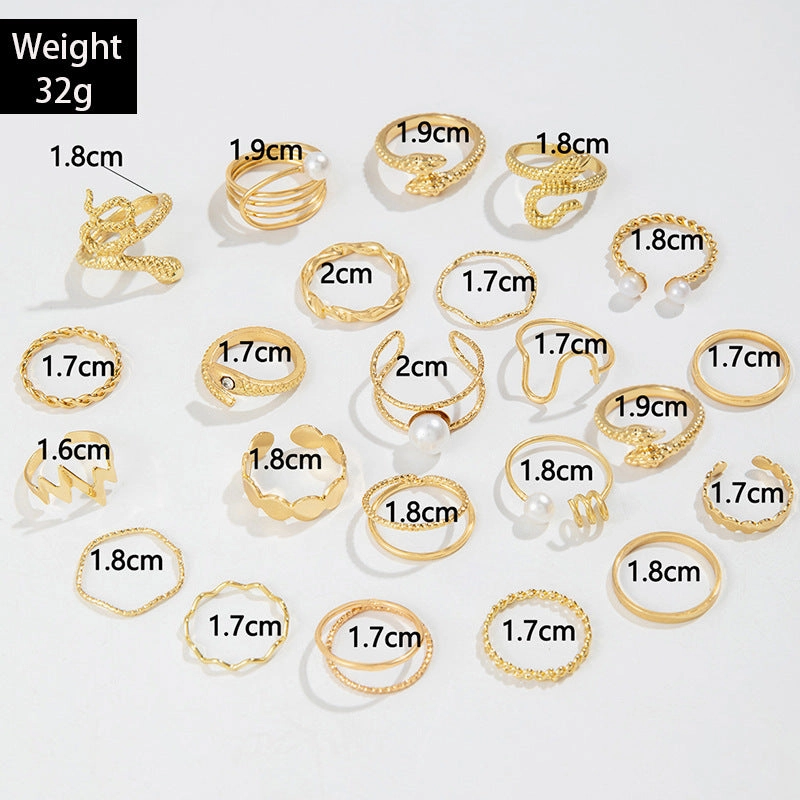Wholesale Retro Butterfly Flower Moon Ring Punk Snake Stacking Joint Ring Set
