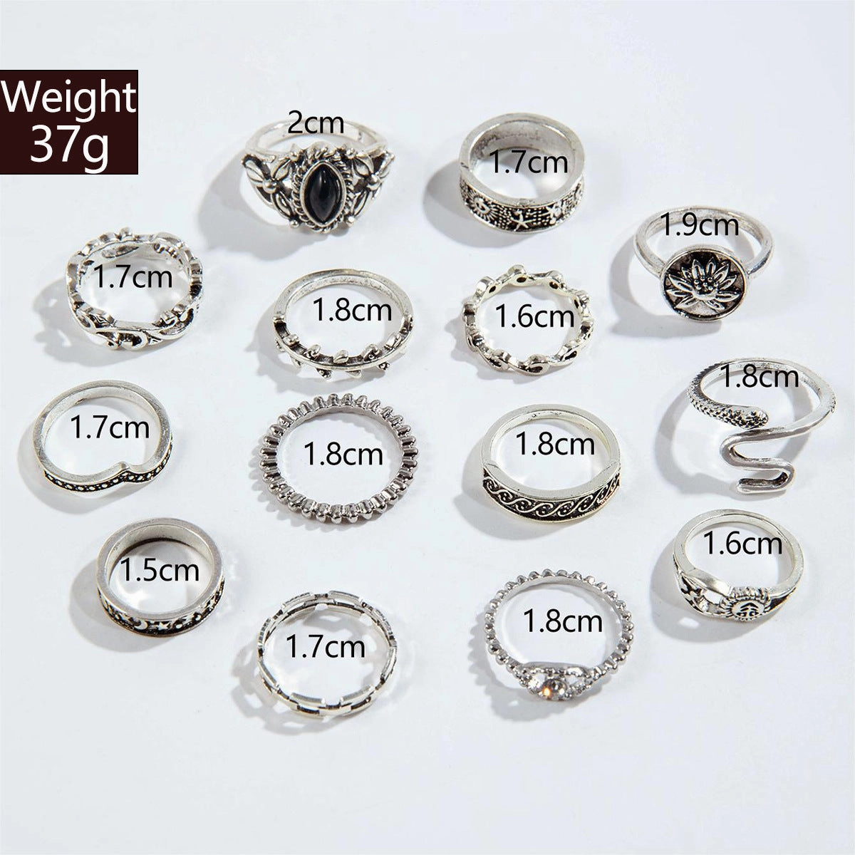 Wholesale Retro Butterfly Flower Moon Ring Punk Snake Stacking Joint Ring Set