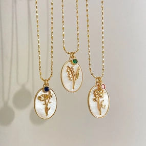 Wholesale Retro December Flower Oval Clavicle Gold Plated Necklace