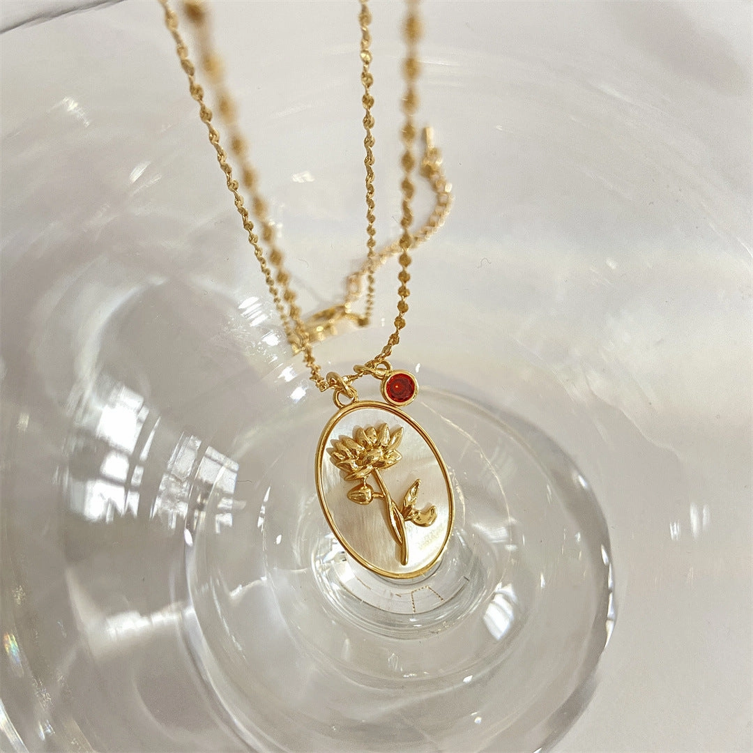Wholesale Retro December Flower Oval Clavicle Gold Plated Necklace
