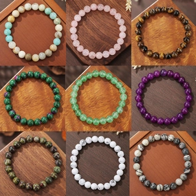 Wholesale Retro ethnic style beaded tiger eye rose quartz black agate bracelet