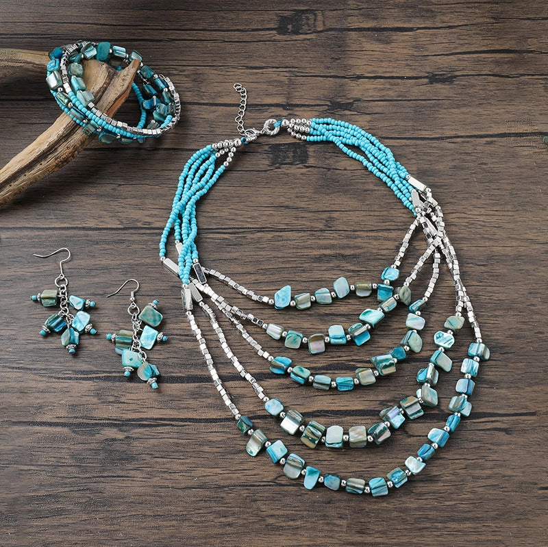 Wholesale Retro Ethnic Style Colorful Shell Earrings Bracelet Multi-layer Necklace