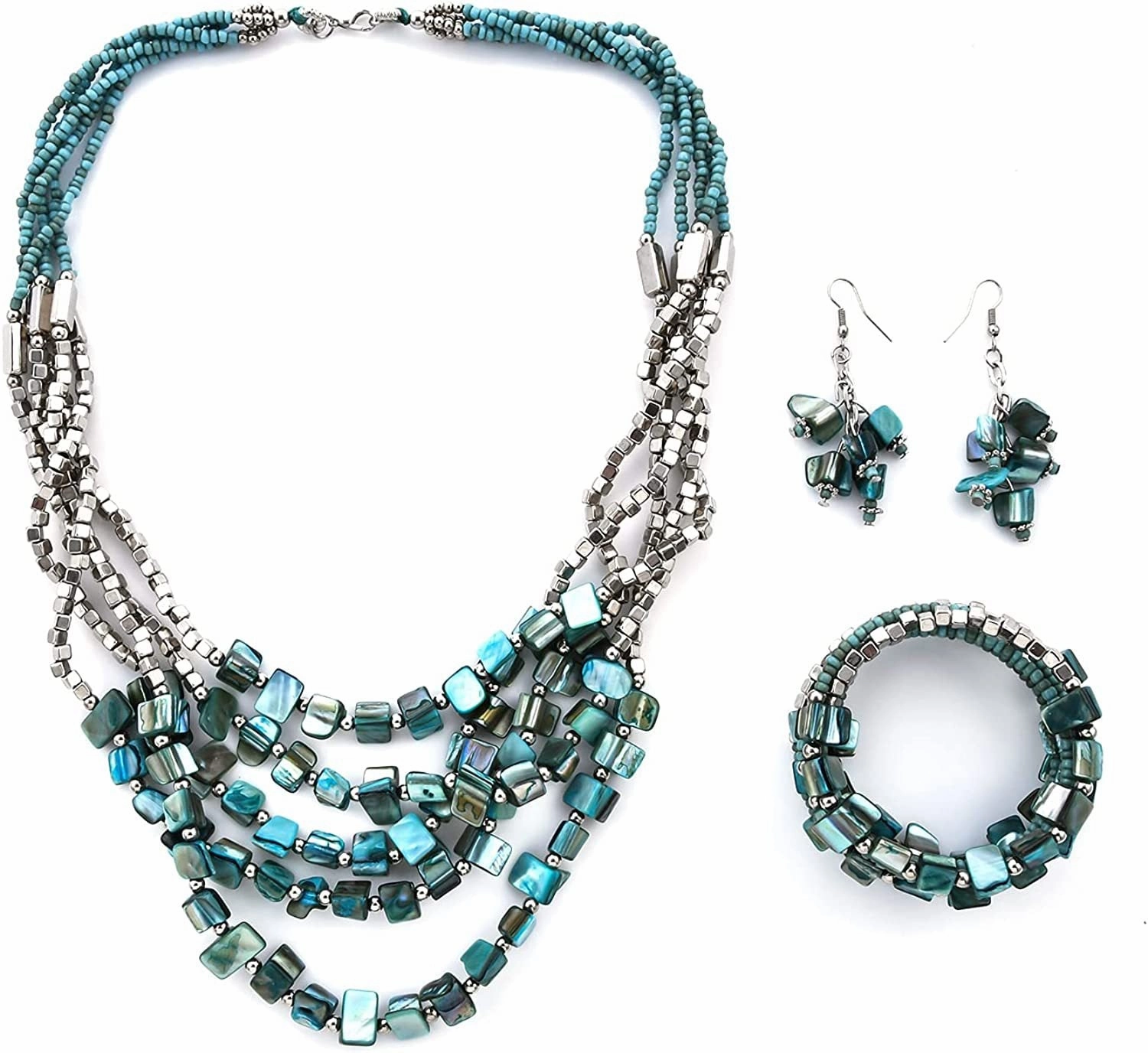 Wholesale Retro Ethnic Style Colorful Shell Earrings Bracelet Multi-layer Necklace