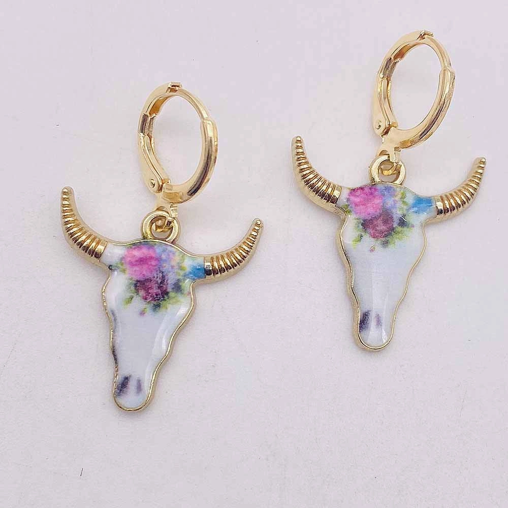 Wholesale Retro Ethnic Style Cow Head Pendant Western Cowboy Series Earrings
