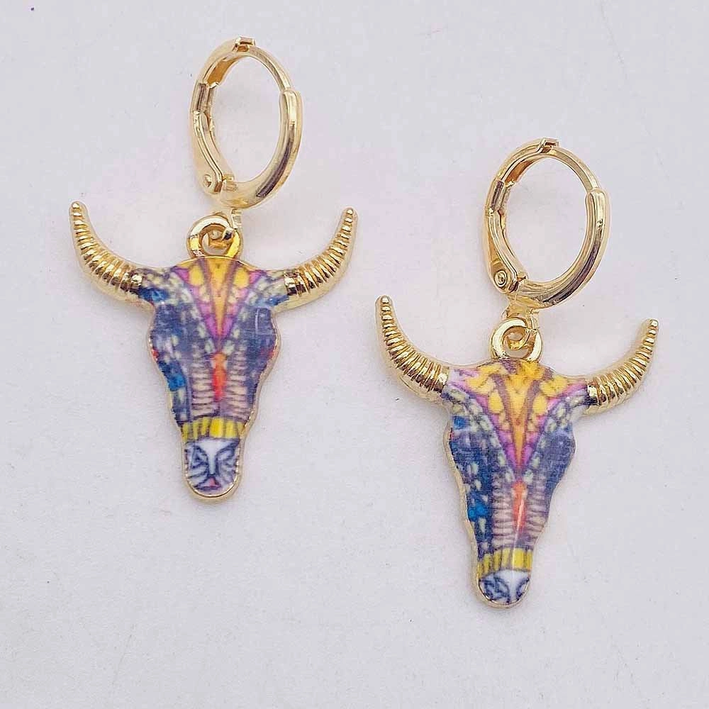Wholesale Retro Ethnic Style Cow Head Pendant Western Cowboy Series Earrings