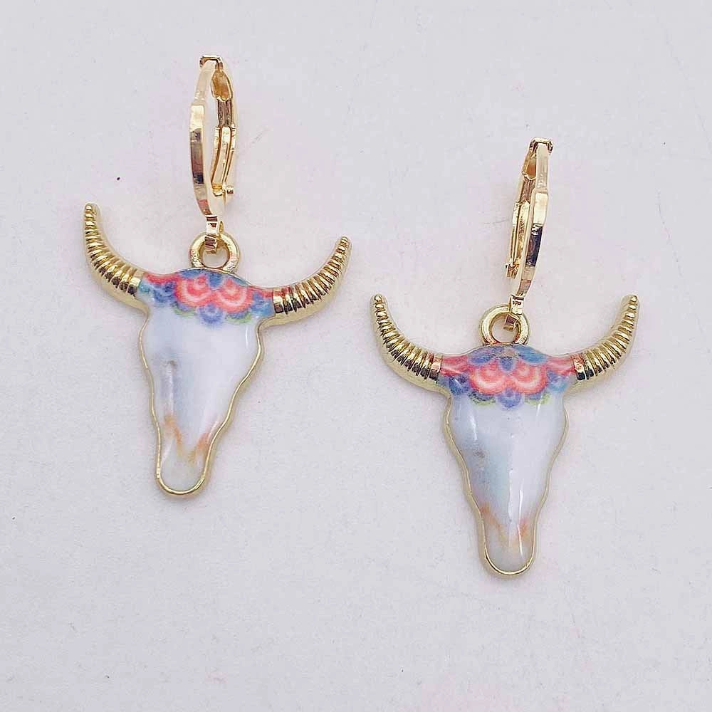 Wholesale Retro Ethnic Style Cow Head Pendant Western Cowboy Series Earrings
