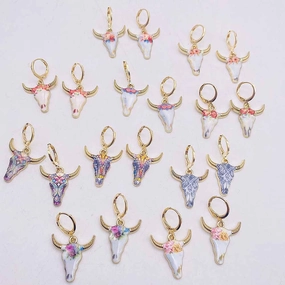 Wholesale Retro Ethnic Style Cow Head Pendant Western Cowboy Series Earrings