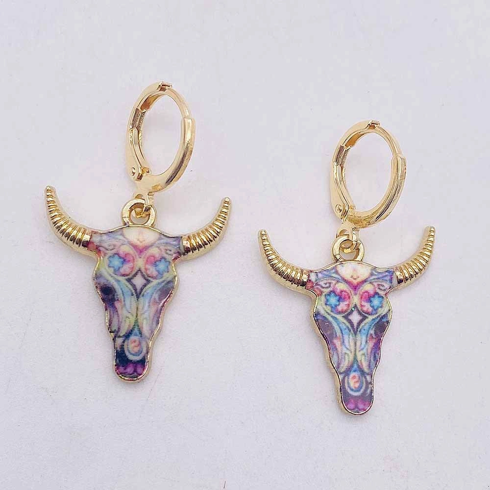Wholesale Retro Ethnic Style Cow Head Pendant Western Cowboy Series Earrings