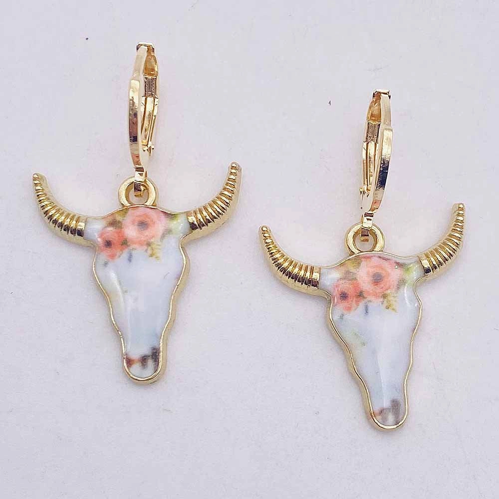 Wholesale Retro Ethnic Style Cow Head Pendant Western Cowboy Series Earrings