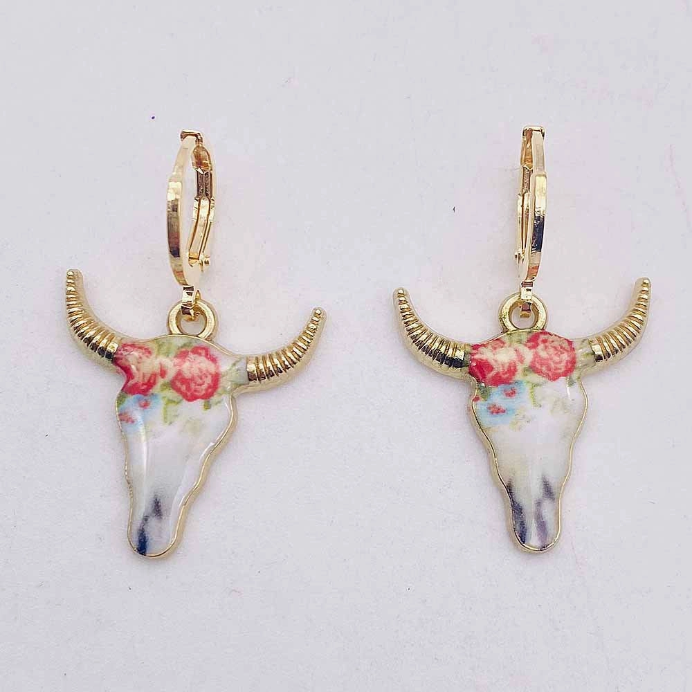 Wholesale Retro Ethnic Style Cow Head Pendant Western Cowboy Series Earrings