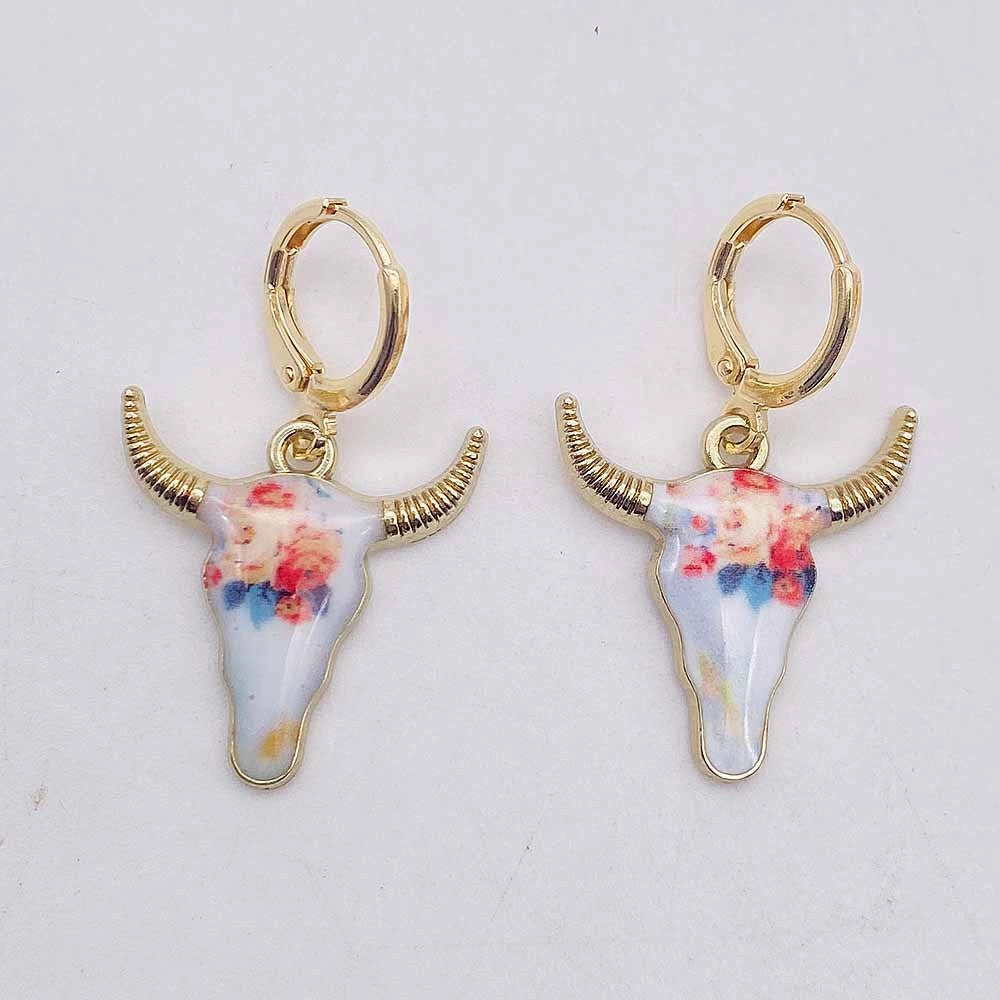 Wholesale Retro Ethnic Style Cow Head Pendant Western Cowboy Series Earrings