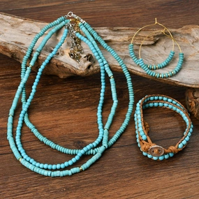 Wholesale Retro ethnic style turquoise beaded new Chinese necklace bracelet earrings set