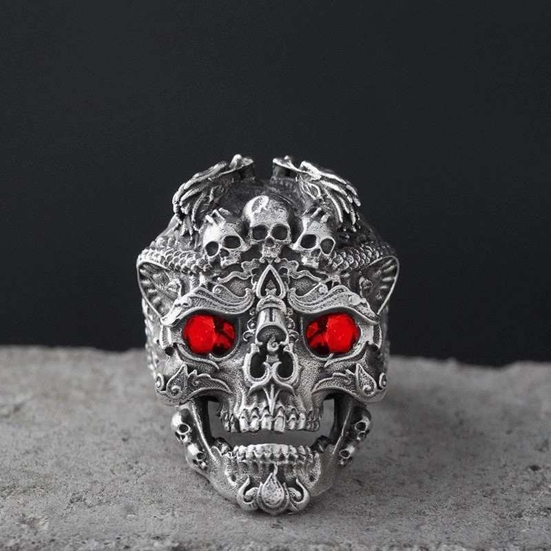 Wholesale Retro exaggerated skull men's open adjustment ring