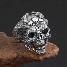 Wholesale Retro exaggerated skull men's open adjustment ring