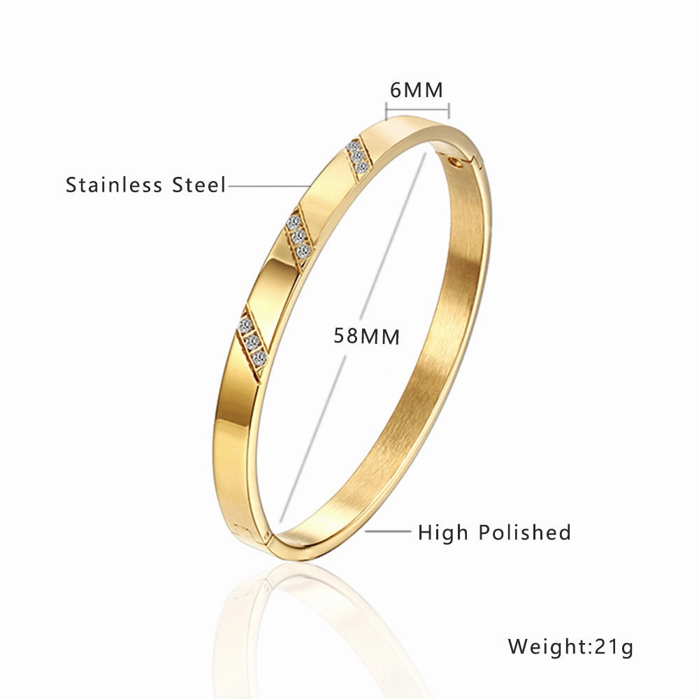 Wholesale Retro Fashion Zircon Gold Titanium Steel Bracelet