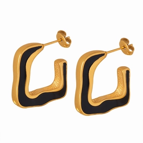 Wholesale Retro Geometric Curved Black Gold Plated Earrings