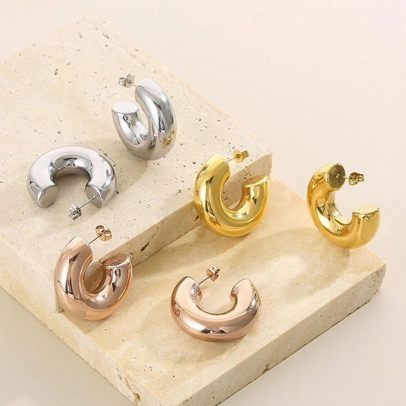 Wholesale Retro Geometric Irregular C Shape Polka Dot Gold Plated Earrings