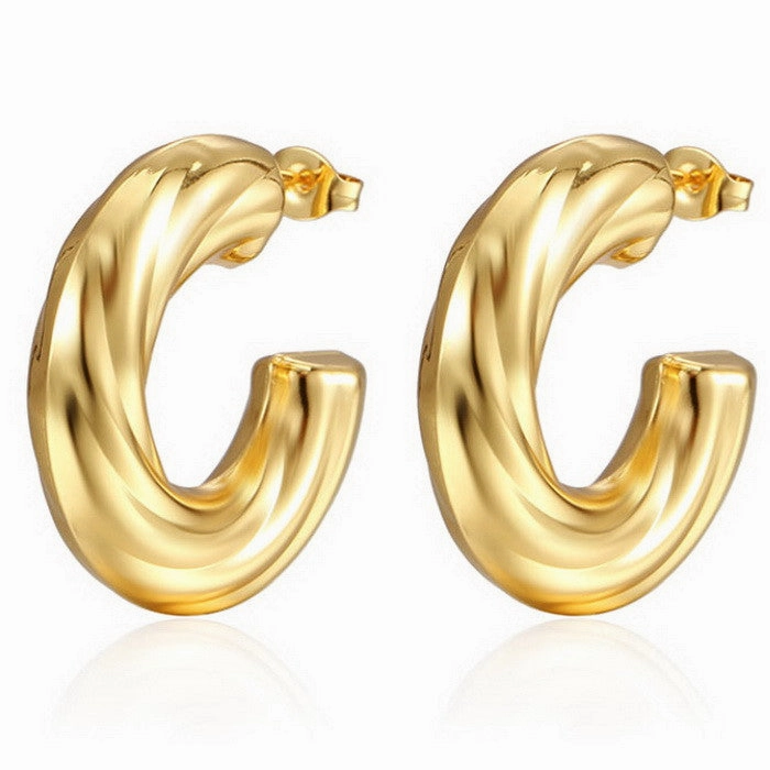 Wholesale Retro Geometric Irregular C Shape Polka Dot Gold Plated Earrings