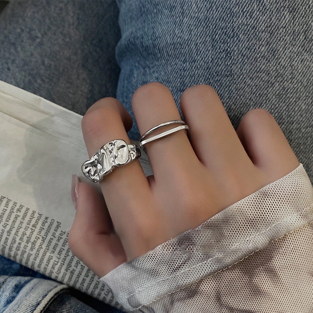Wholesale Retro Irregular Pleated Geometric Rings