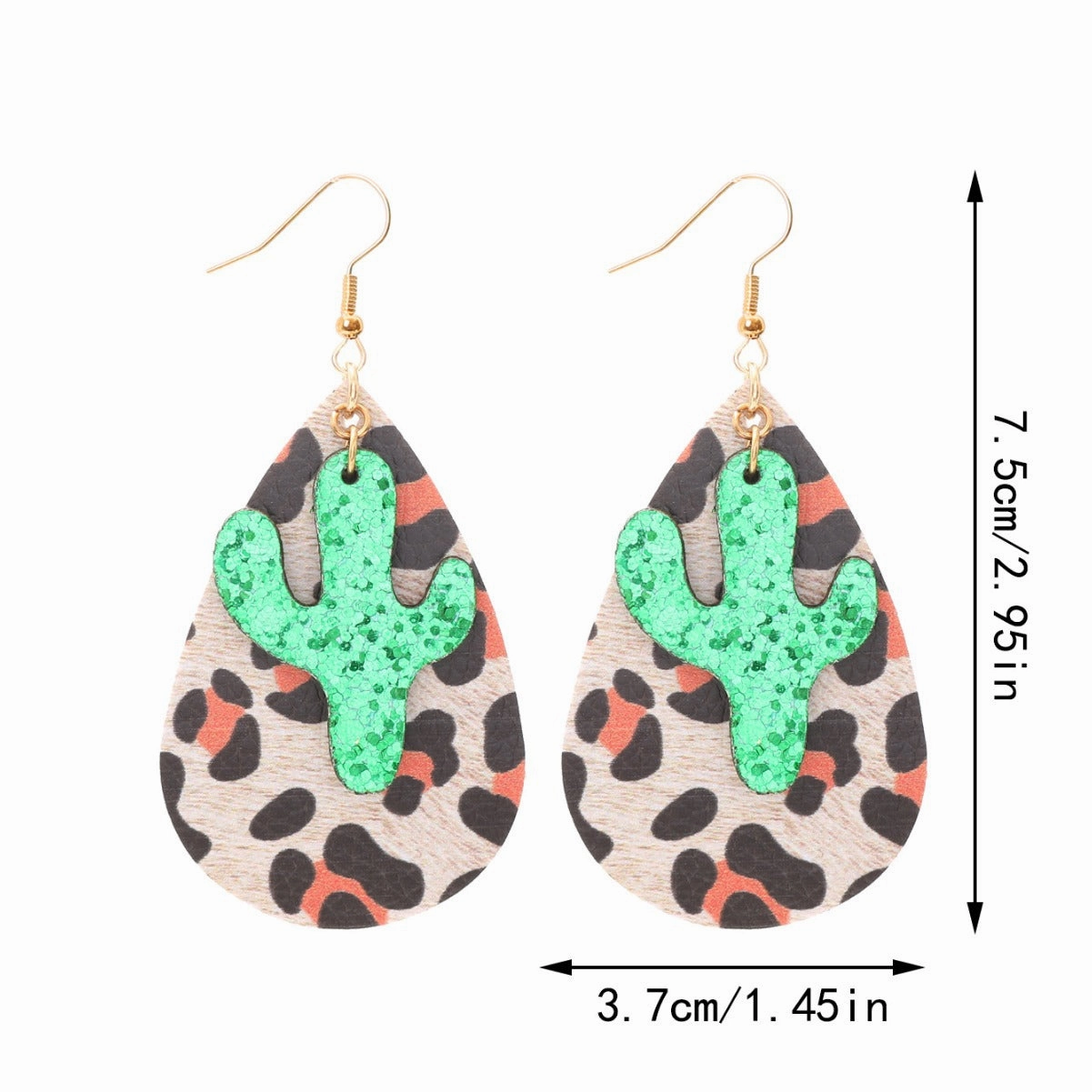 Wholesale Retro Leopard Drop Shape Cactus Earrings