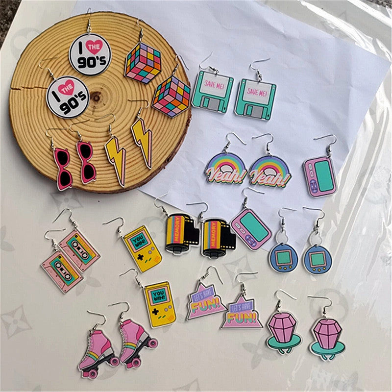 Wholesale Retro Nostalgic Rubik's Cube Game Console Skates Acrylic Earrings