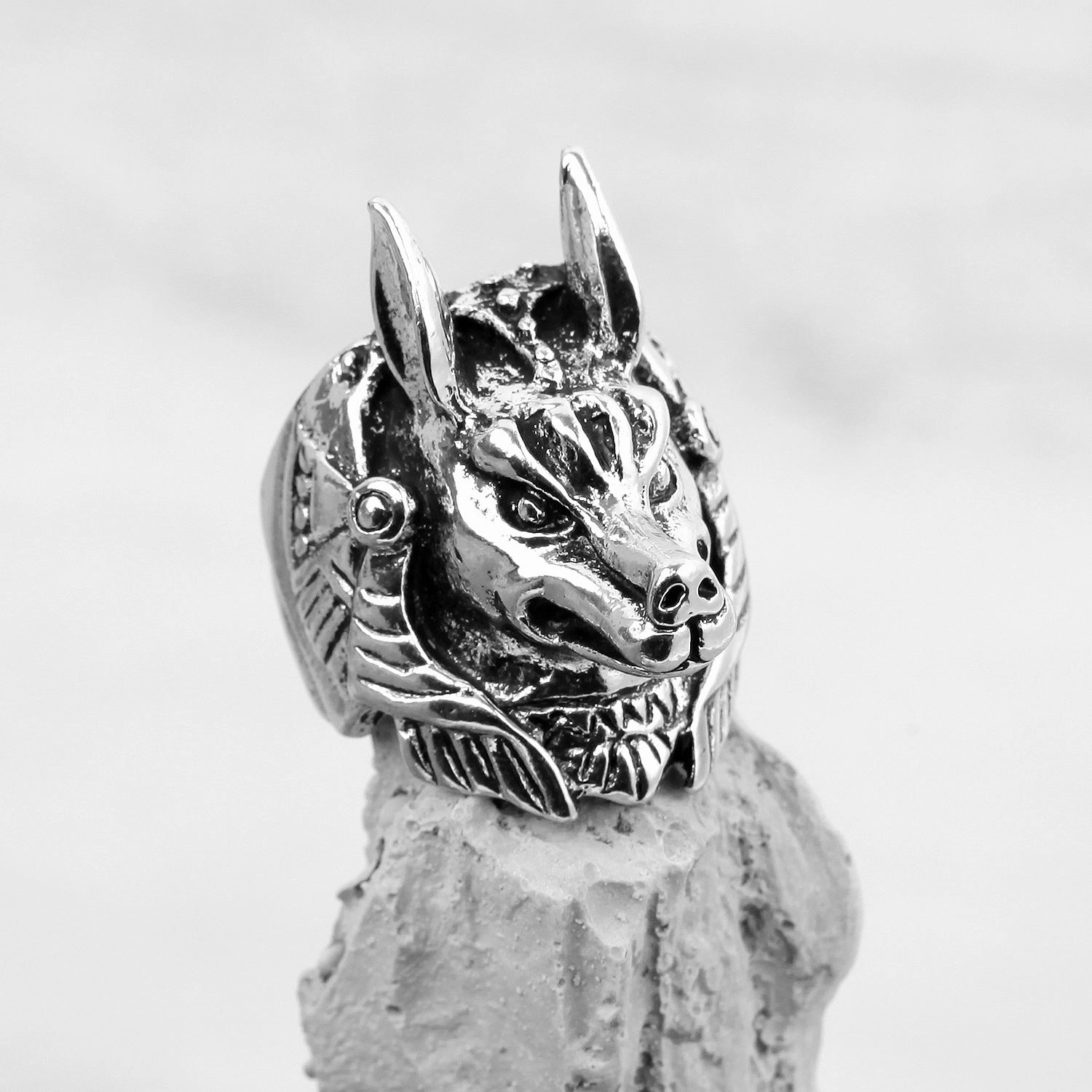 Wholesale Retro Punk Wolf Head Men's Ring Set