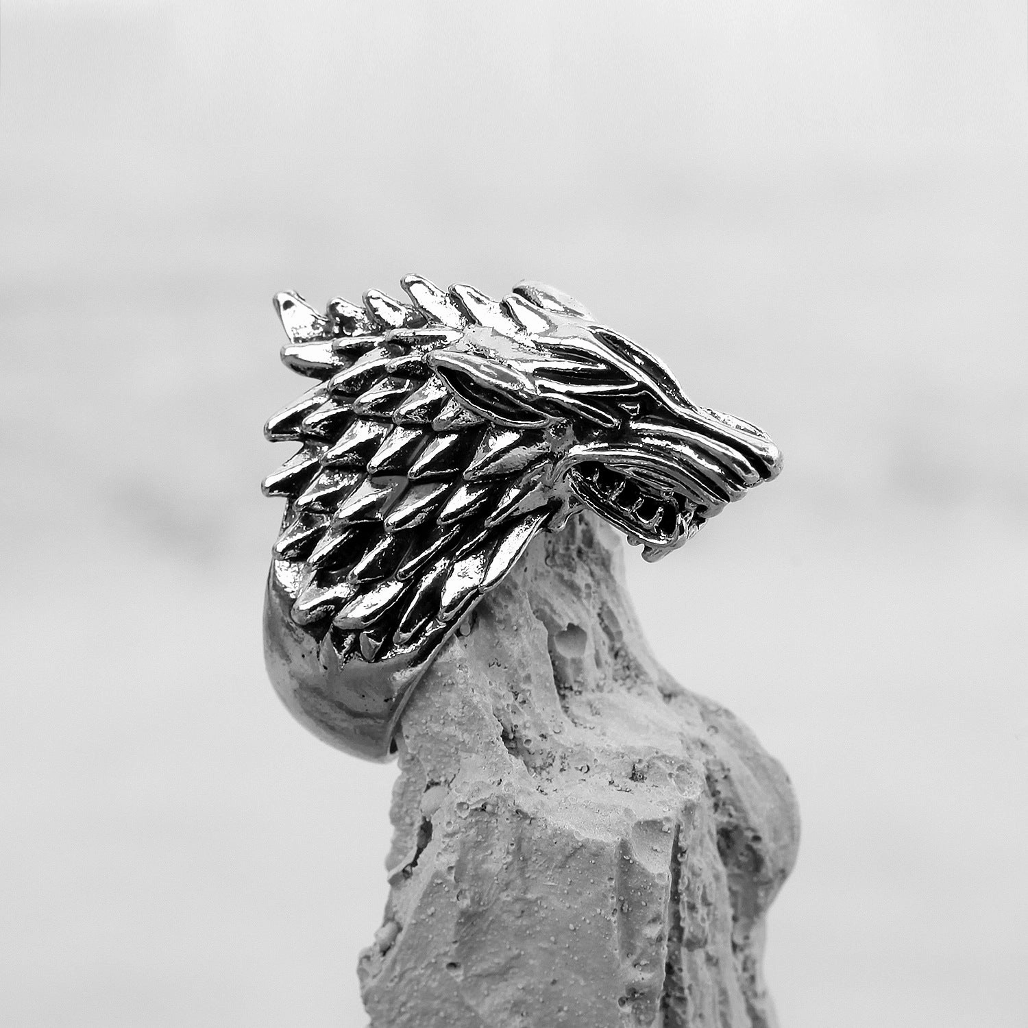 Wholesale Retro Punk Wolf Head Men's Ring Set