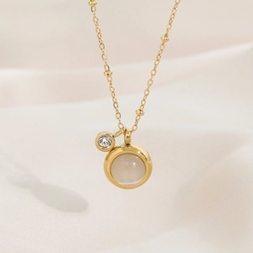 Wholesale Retro Round Brand Natural Stone Titanium Steel Necklace Clavicle Chain