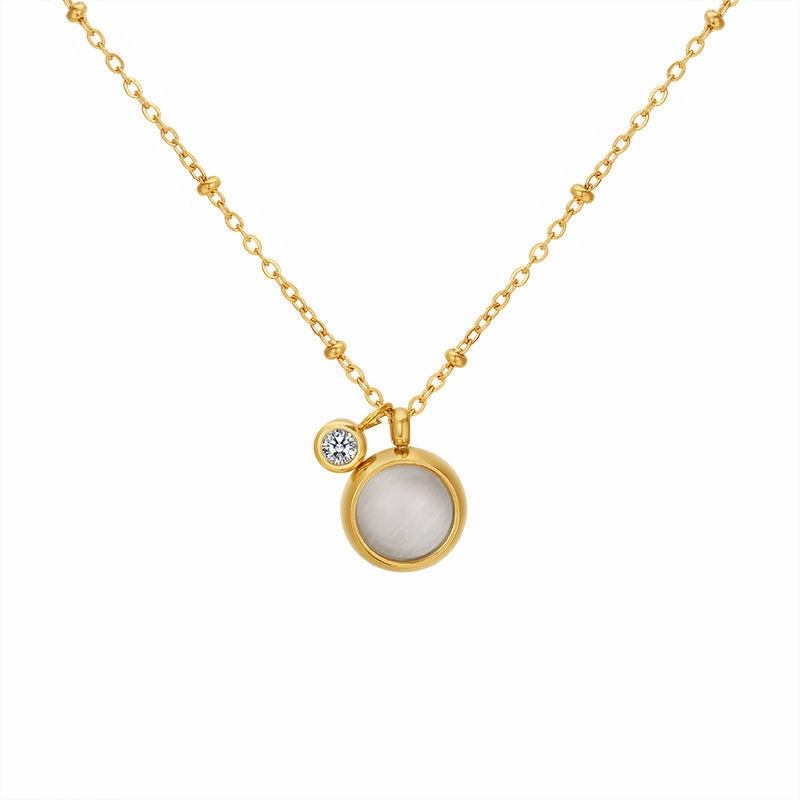 Wholesale Retro Round Brand Natural Stone Titanium Steel Necklace Clavicle Chain