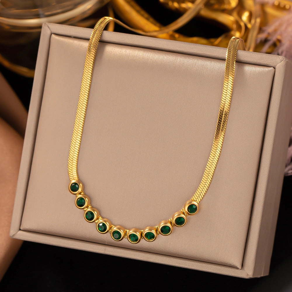 Wholesale Retro Simple Oval Turquoise Snake Bone Titanium Steel Necklaces