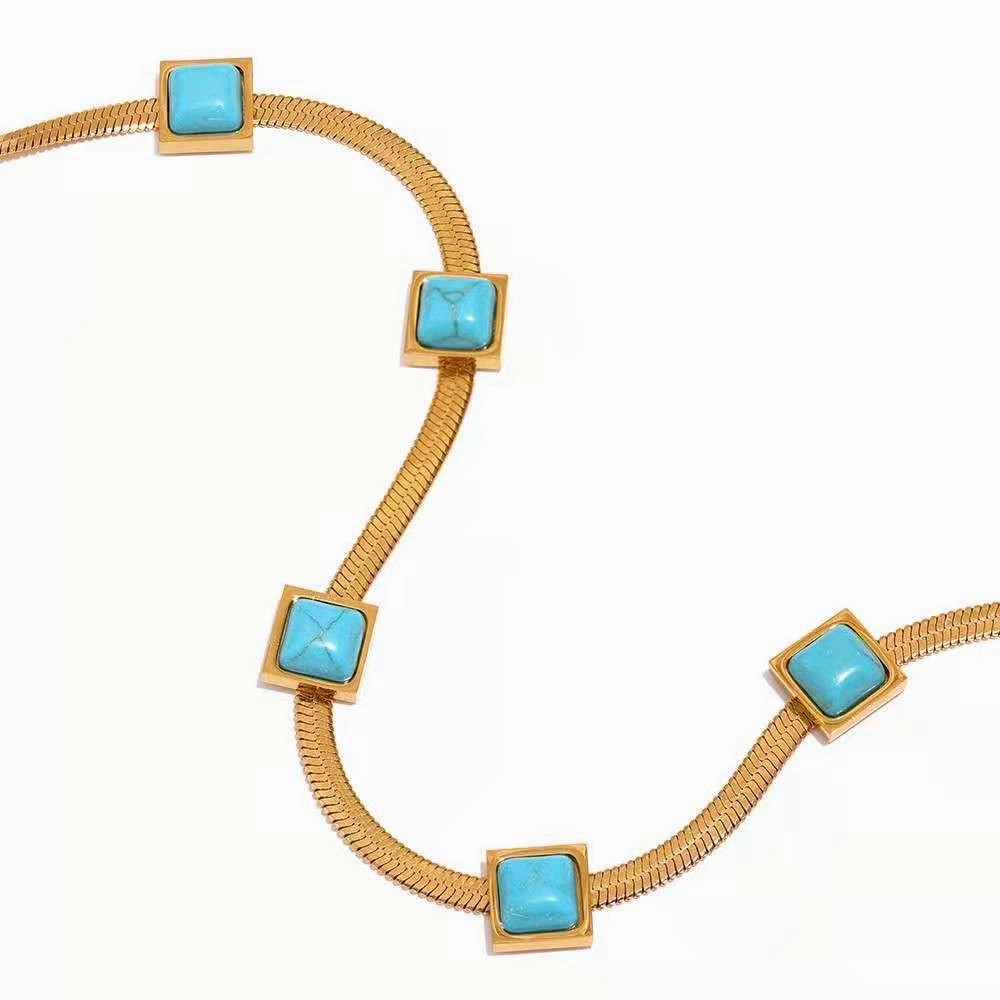 Wholesale Retro Simple Oval Turquoise Snake Bone Titanium Steel Necklaces