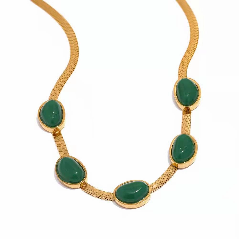 Wholesale Retro Simple Oval Turquoise Snake Bone Titanium Steel Necklaces