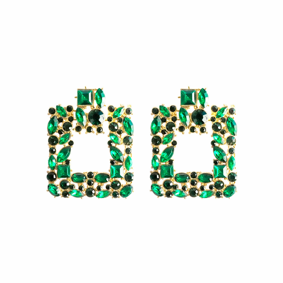 Wholesale Retro Square Gemstone Diamond Inlaid Alloy Earrings