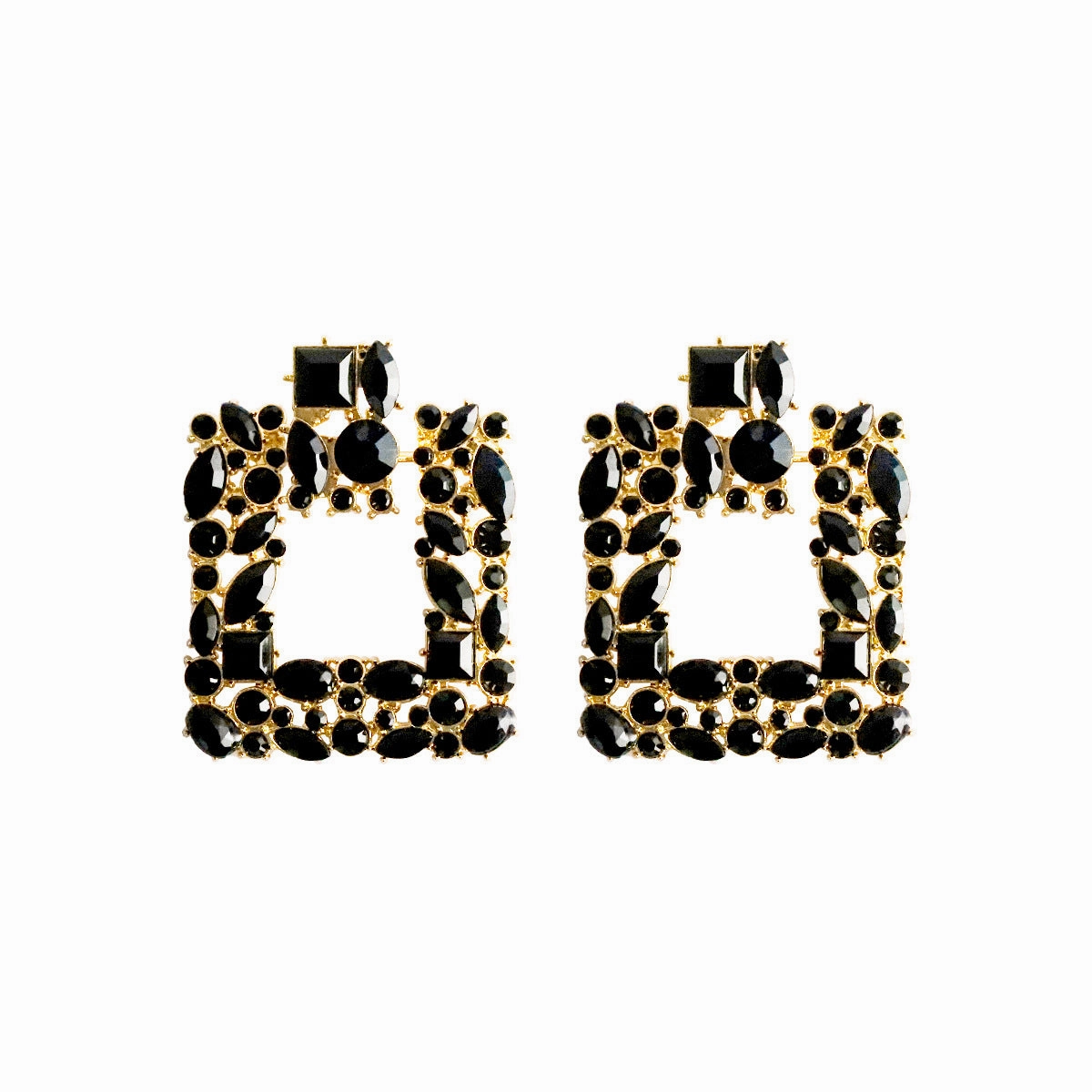 Wholesale Retro Square Gemstone Diamond Inlaid Alloy Earrings