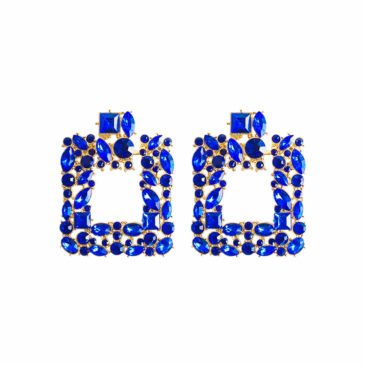 Wholesale Retro Square Gemstone Diamond Inlaid Alloy Earrings