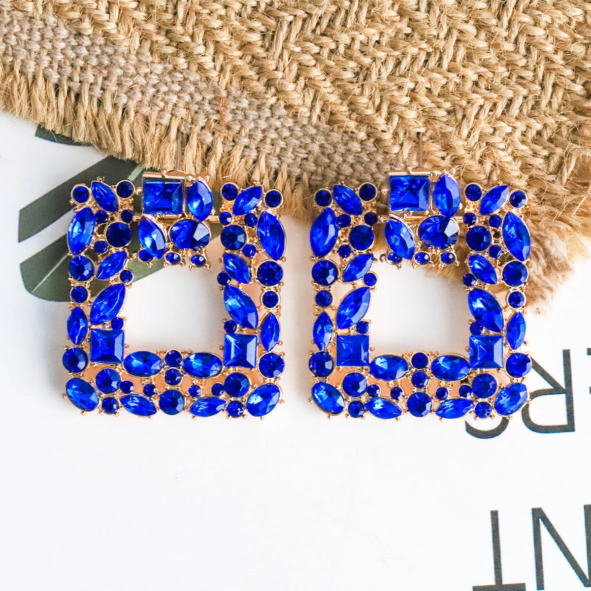 Wholesale Retro Square Gemstone Diamond Inlaid Alloy Earrings