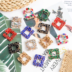 Wholesale Retro Square Gemstone Diamond Inlaid Alloy Earrings