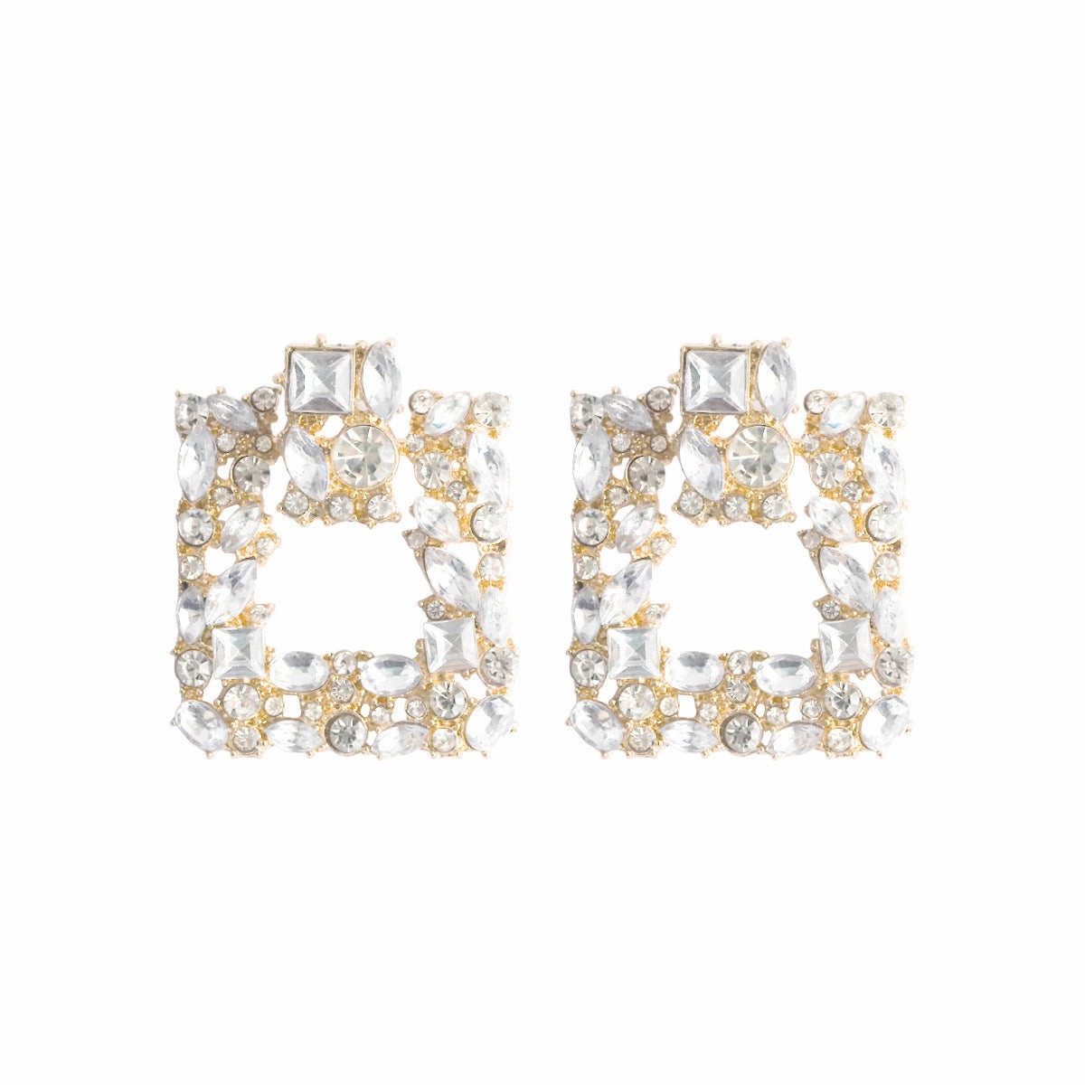 Wholesale Retro Square Gemstone Diamond Inlaid Alloy Earrings